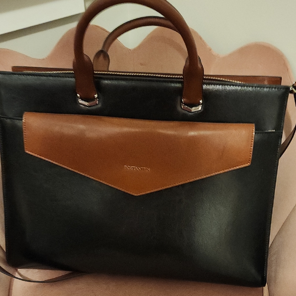 Elegant Black and Brown Leather Briefcase